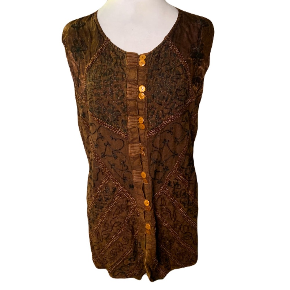 Vintage women’s large embroidered Bohemian festivalmulticolor brown button vest